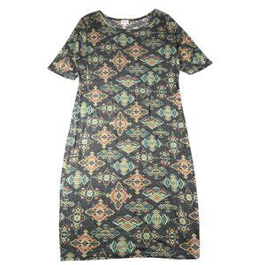 Lularoe XL Julia Dress Gray Multicolor Half Sleeve Round Neck Fitted Form Fittin